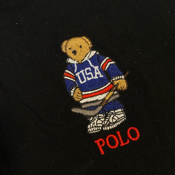 Ralph Lauren Black Polo with USA Hockey Bear Embroidery - Picture 3 of 5